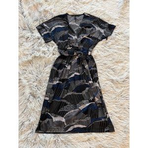 BCBGMAXAZRIA Avery Blue Black Faux Wrap Dress Knee Length XS